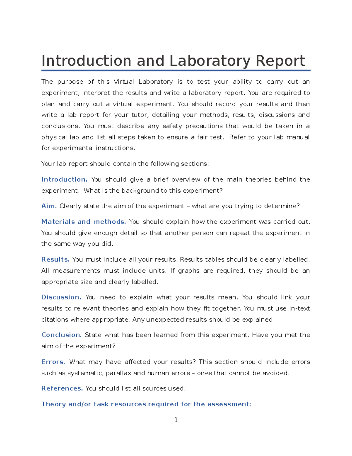FC303 Biology Virtual Lab Manual - Introduction and Laboratory Report ...