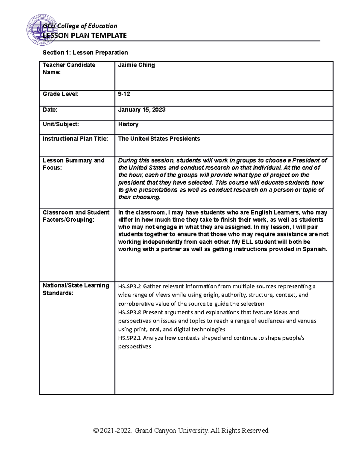 Sec-355 Lesson Plan 1-Revised - LESSON PLAN TEMPLATE Section 1: Lesson ...