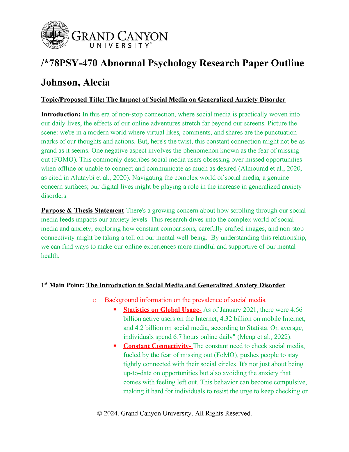 abnormal psychology research paper outline