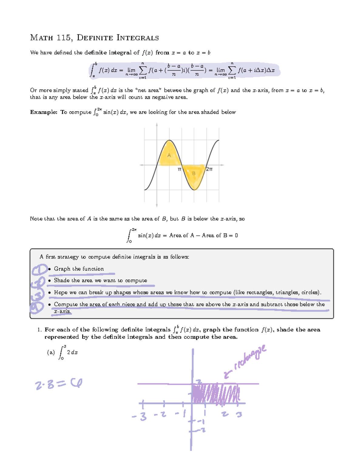 Definite Integrals - Summary and worked examples - Math 115, Definite ...