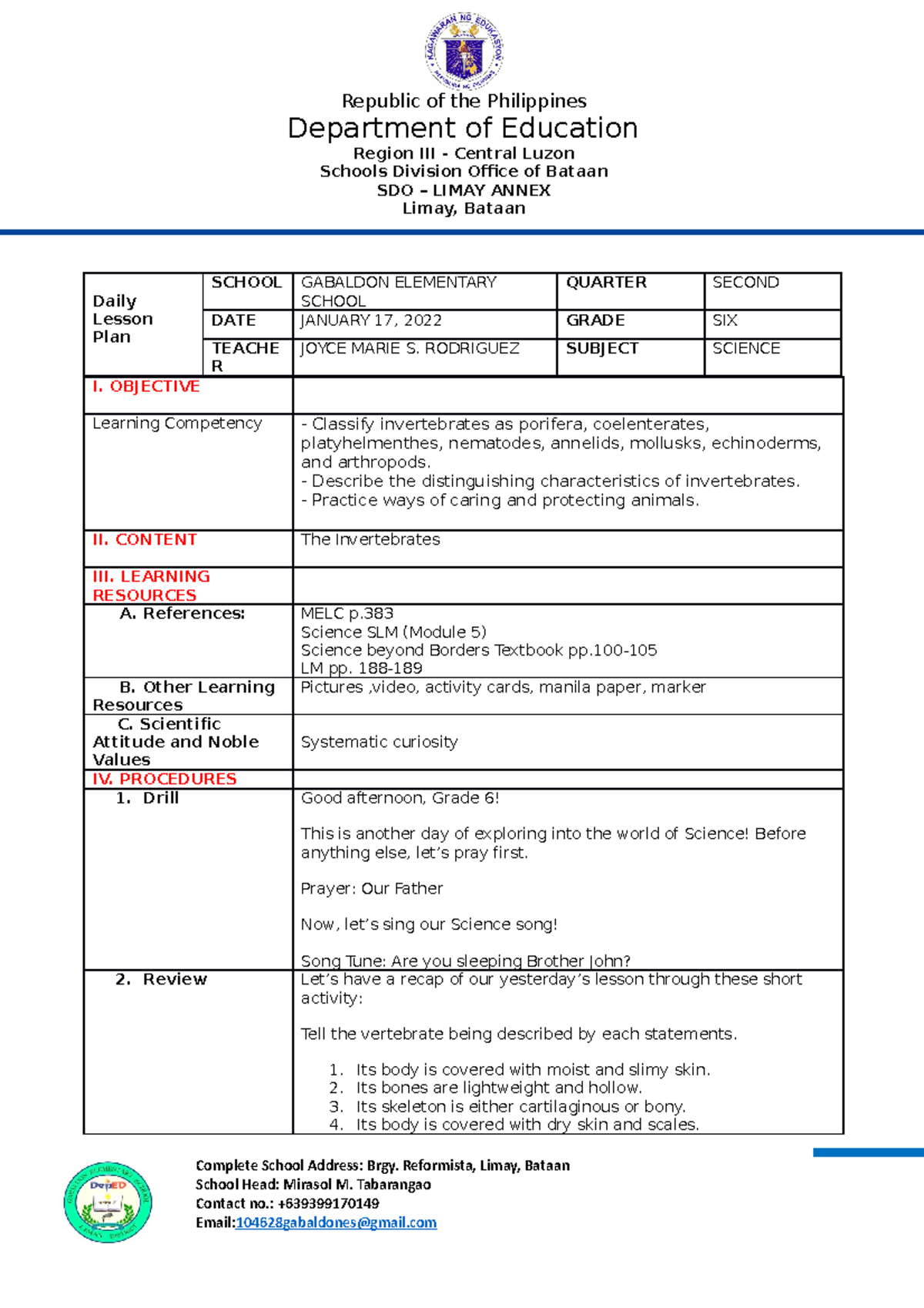 Science 6 Q2 Demo - COT - Department Of Education Region III - Central ...