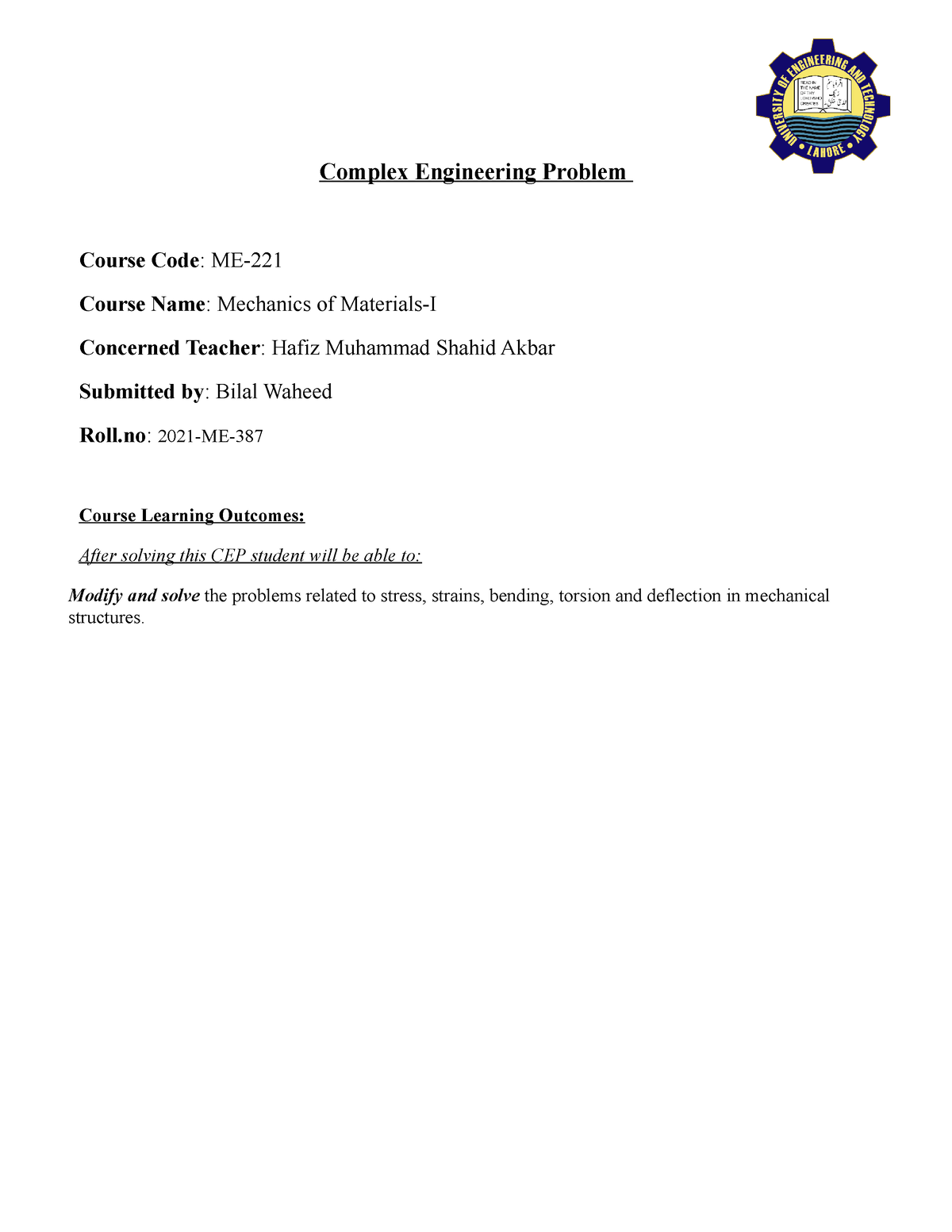 complex engineering problems assignment