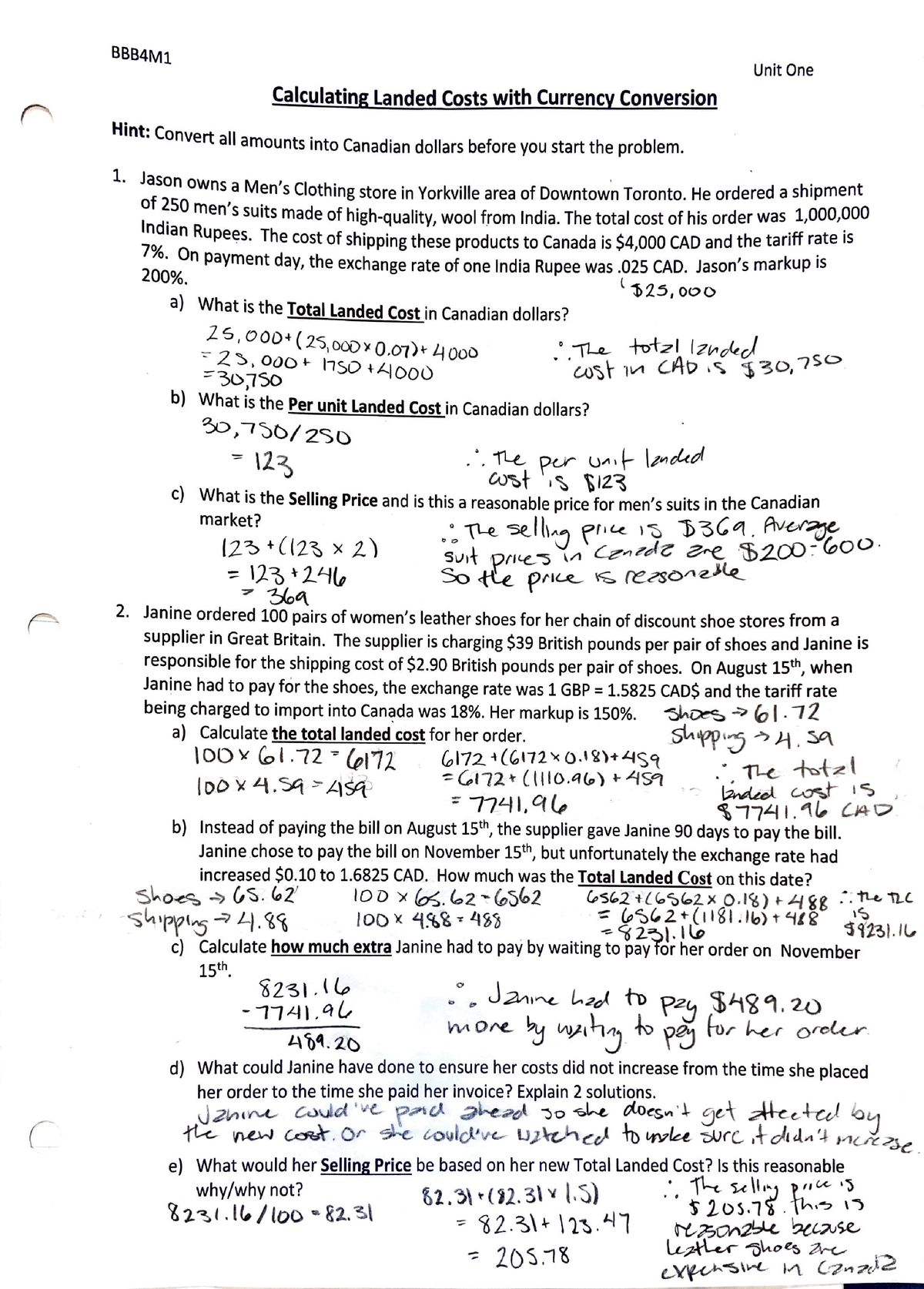 Curency Conversion Worksheet - ( BBB4Ml UnitOne ...