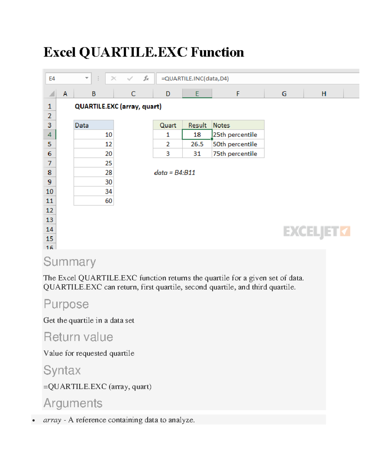 CSIS2010-Excel Quartile.EXC Function - Excel QUARTILE Function Summary ...