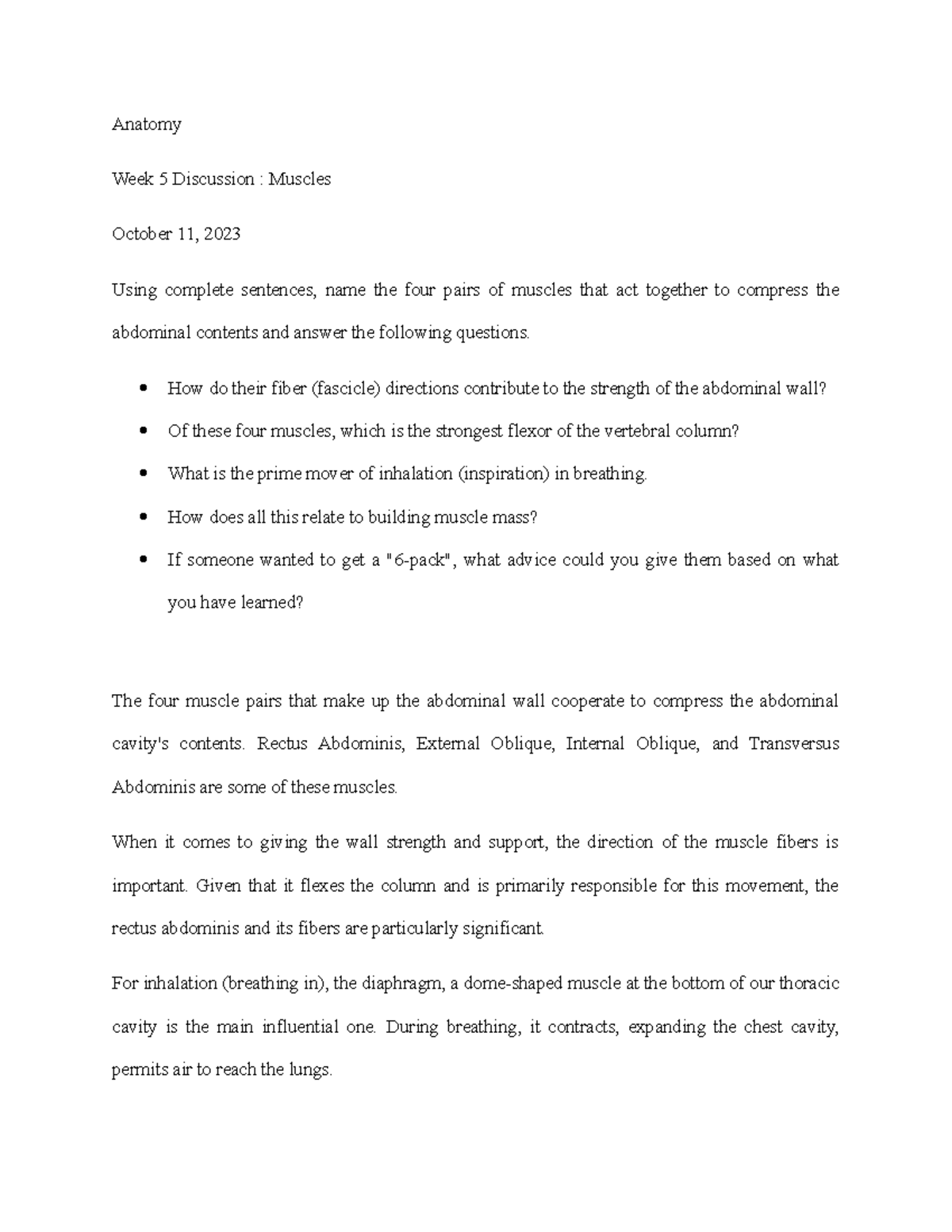 Week 5 Discussion Human Skeleton - Anatomy Week 5 Discussion : Muscles ...