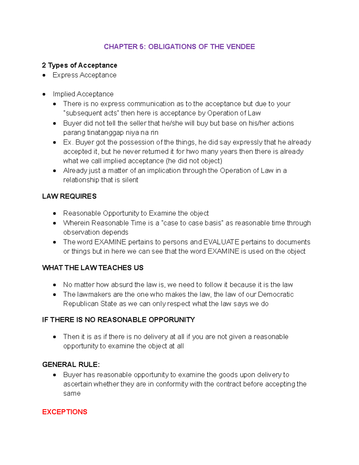 REDEMPTION IN BUSINESS LAW CHAPTER 5 OBLIGATIONS OF THE VENDEE 2