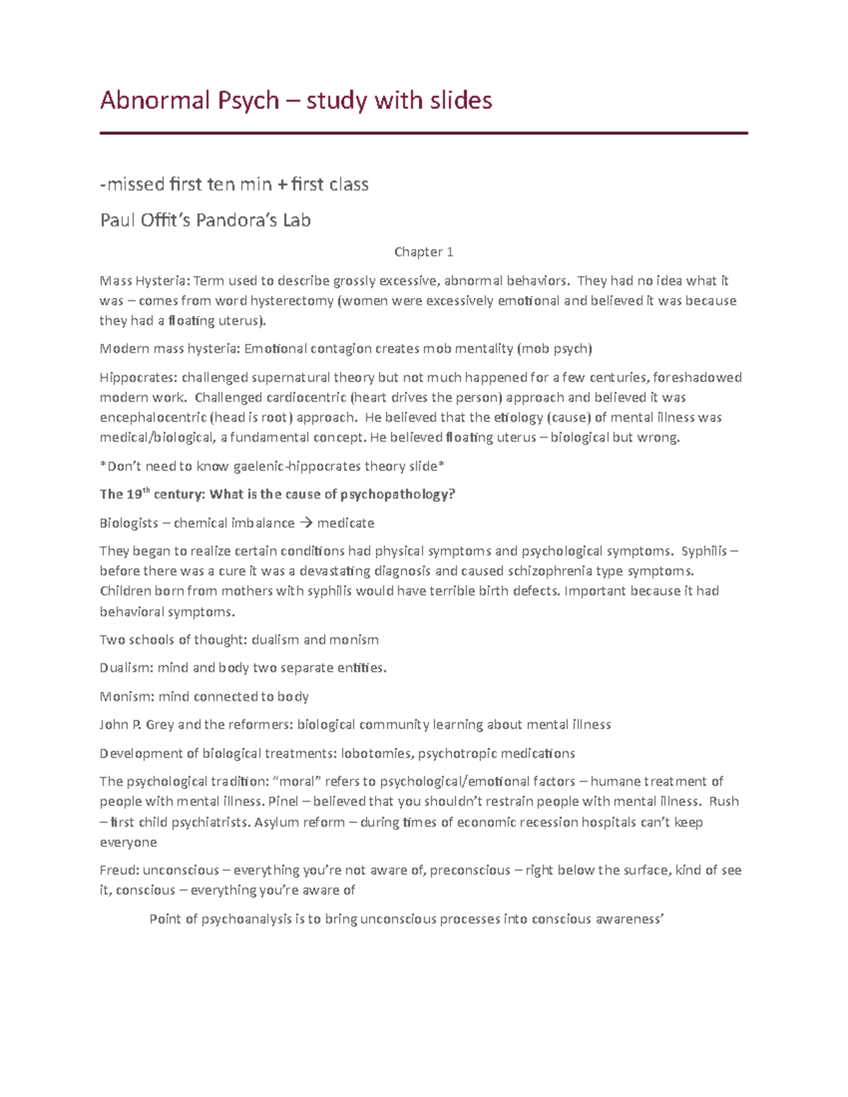 Abnormal Psych - Midterm notes - Abnormal Psych – study with slides ...