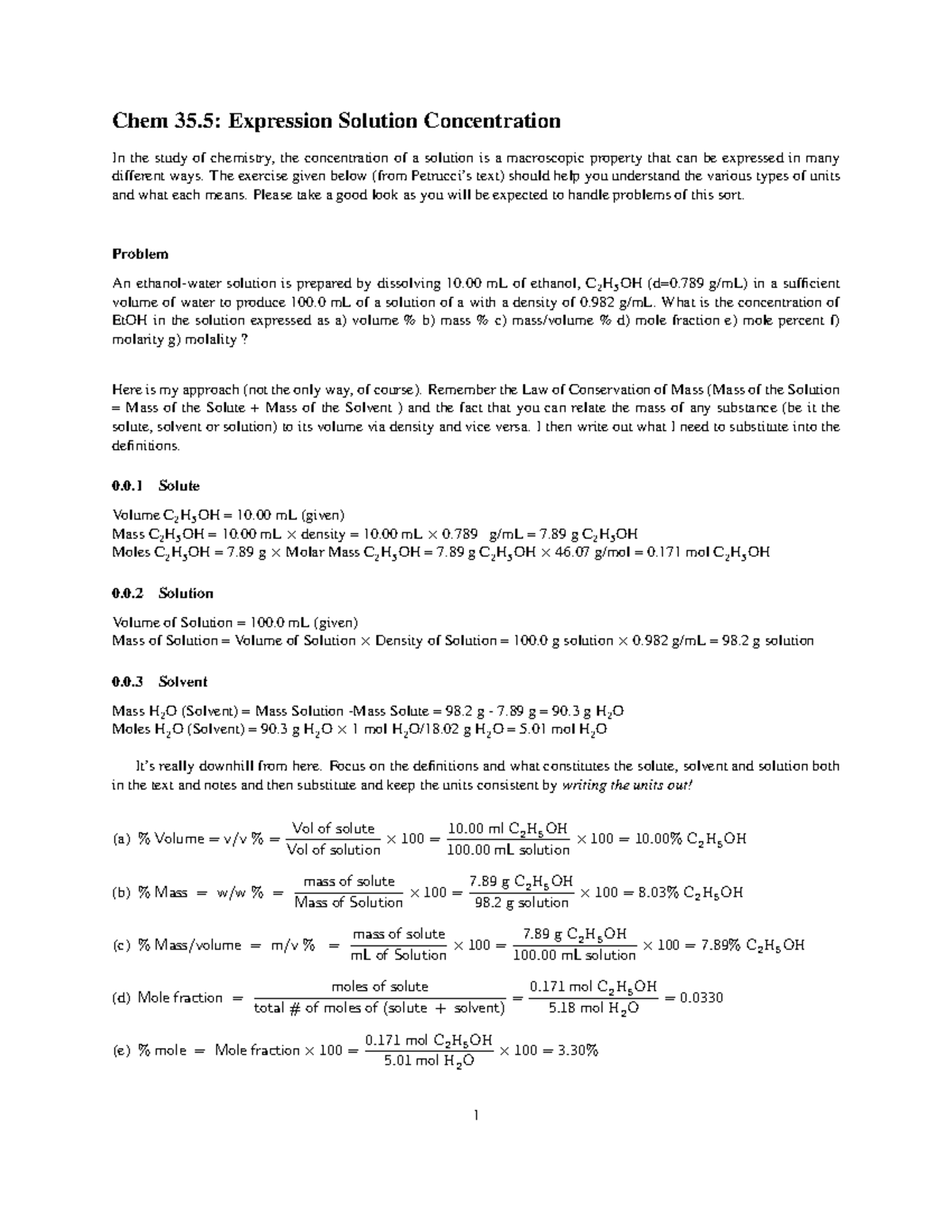 Solutions and expressing concentration - Chem 35: Expression Solution ...