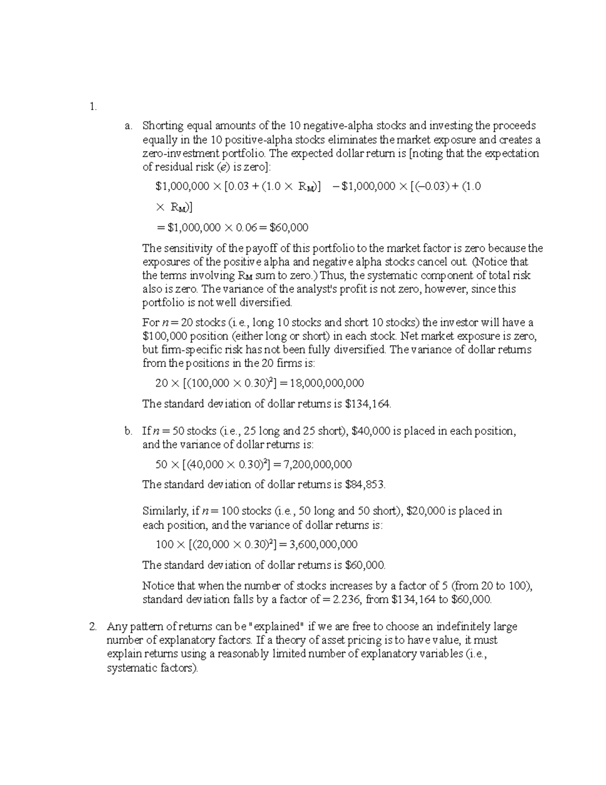 Chapter 7 Answer - 6 - Capital Asset Pricing - 1. A. Shorting Equal 