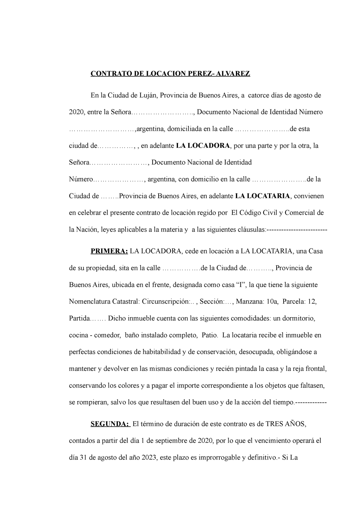 Modelo Contrato Locacion Ley 27551 Contrato De Locacion Perez Alvarez En La Ciudad De Luján 3516