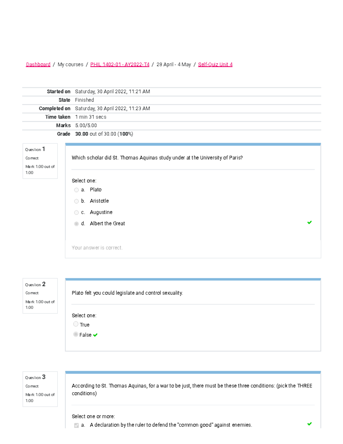 Self-Quiz Unit 4 Attempt review - Question 1 Correct Mark 1 out of 1 ...