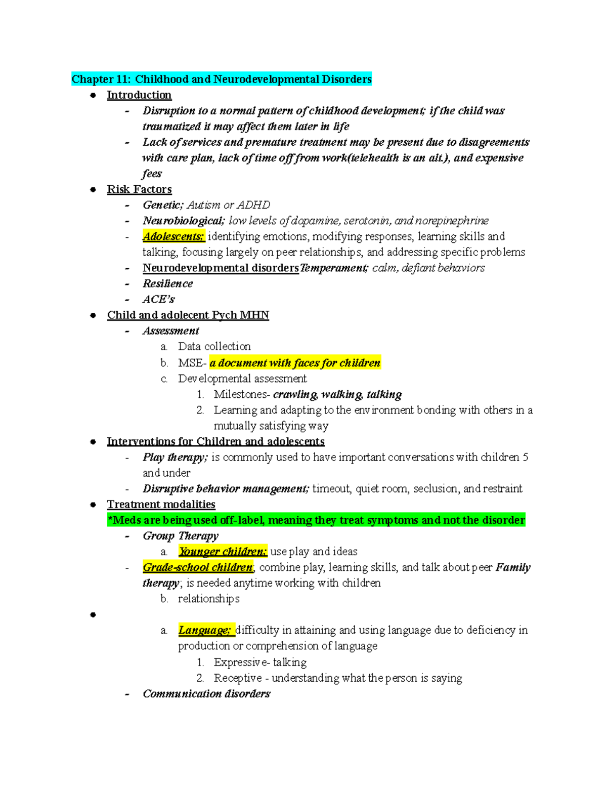 Psych Final Exam - Chapter 11: Childhood and Neurodevelopmental ...