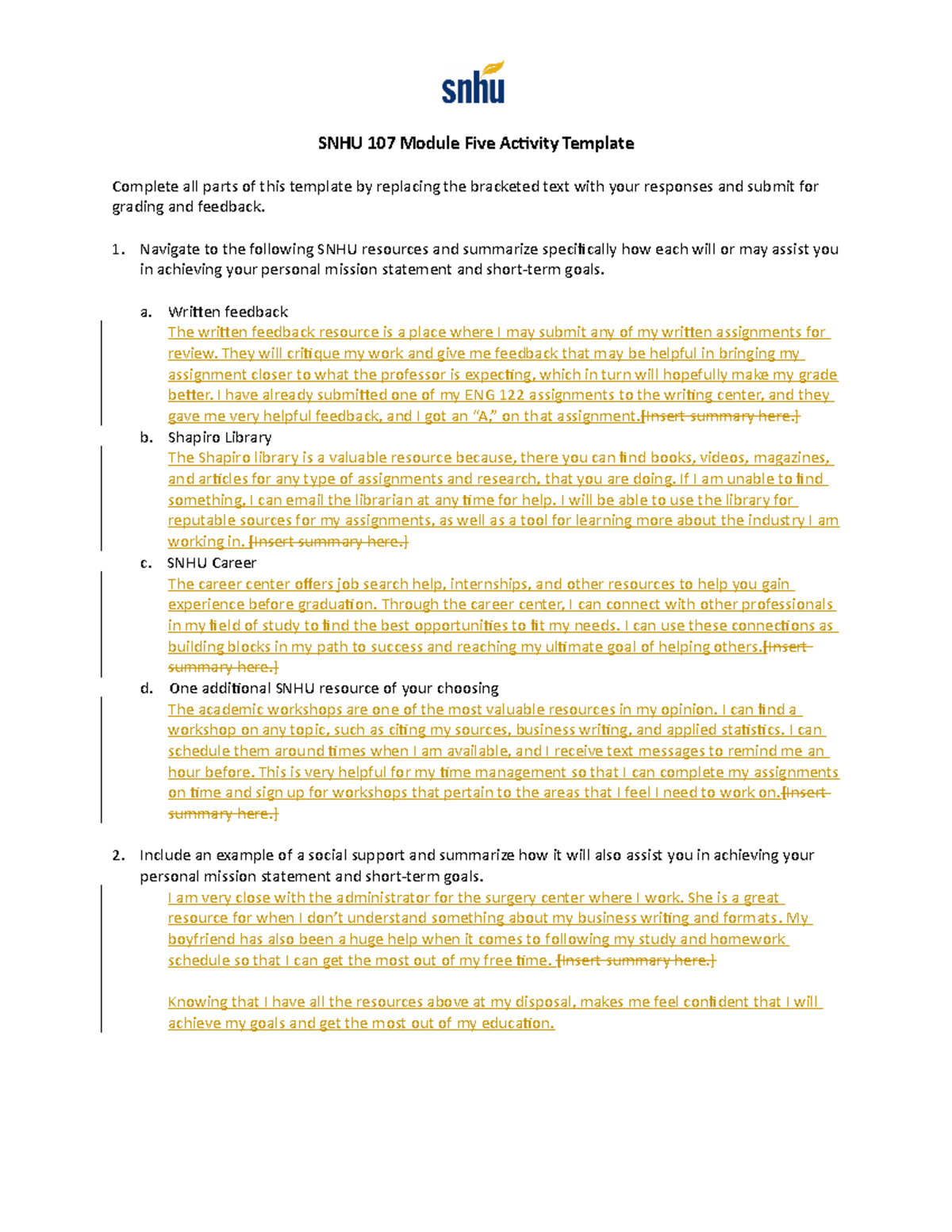 SNHU 107 Module Five Activity Template - SNHU 107 Module Five Activity ...