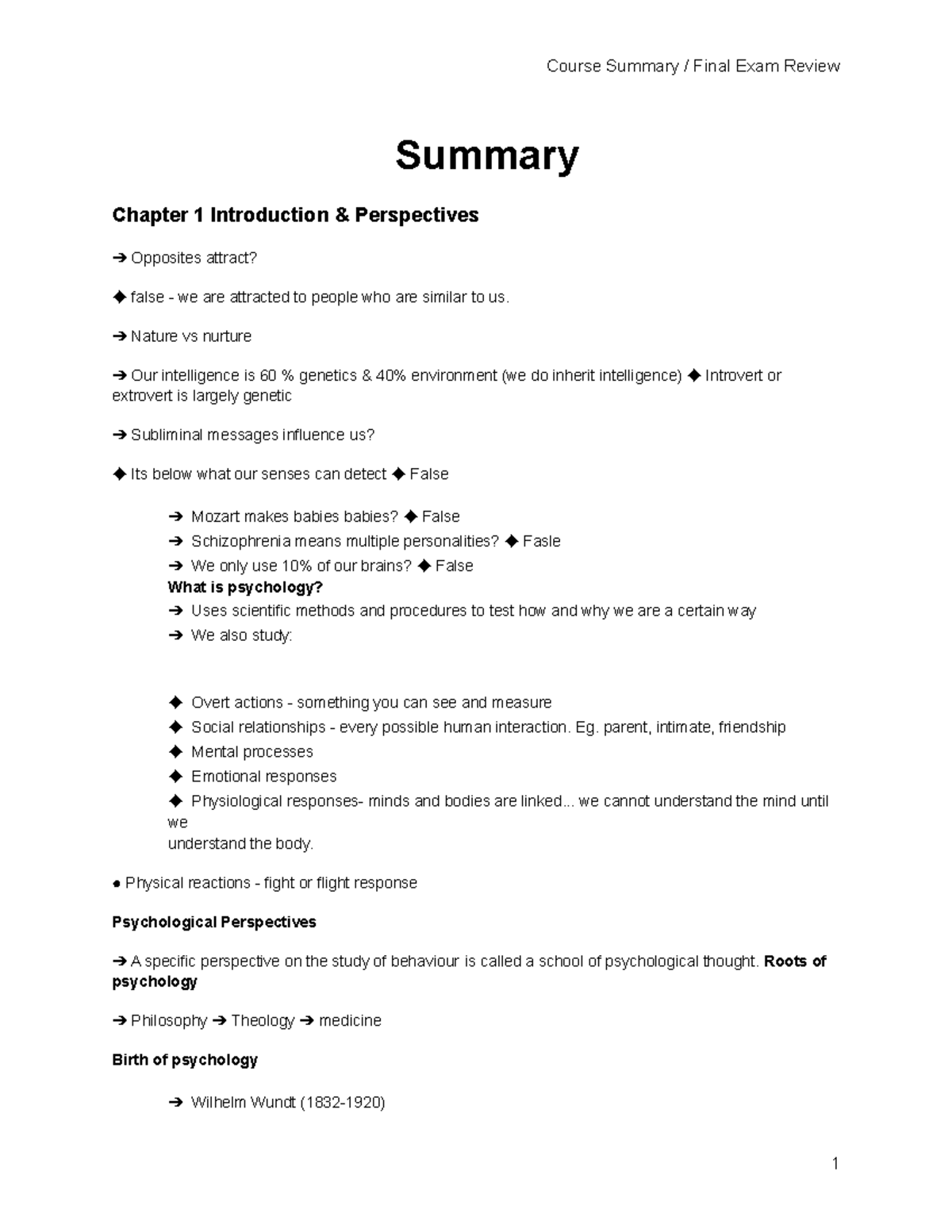 Entire Course Summary - Summary Chapter 1 Introduction & Perspectives ...