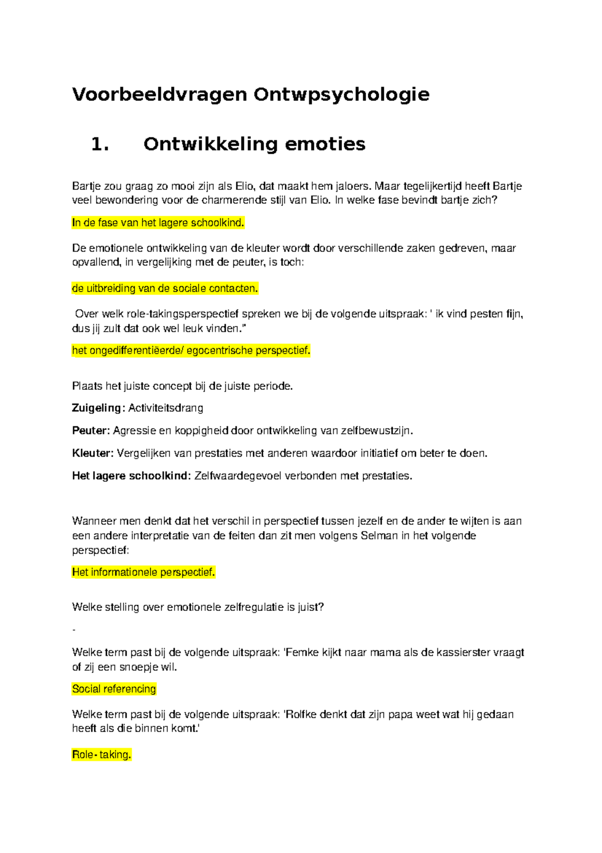 Voorbeeldvragen Ontwpsychologie - Ontwikkeling Emoties Bartje Zou Graag ...