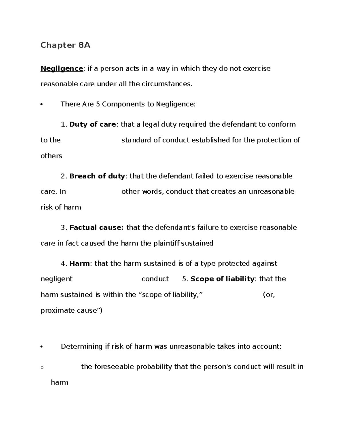 Chapter 8A business law - Chapter 8A Negligence : if a person acts in a ...