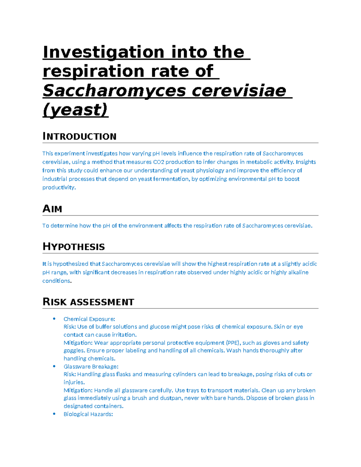 PAG 12 Report write up template - Investigation into the respiration ...