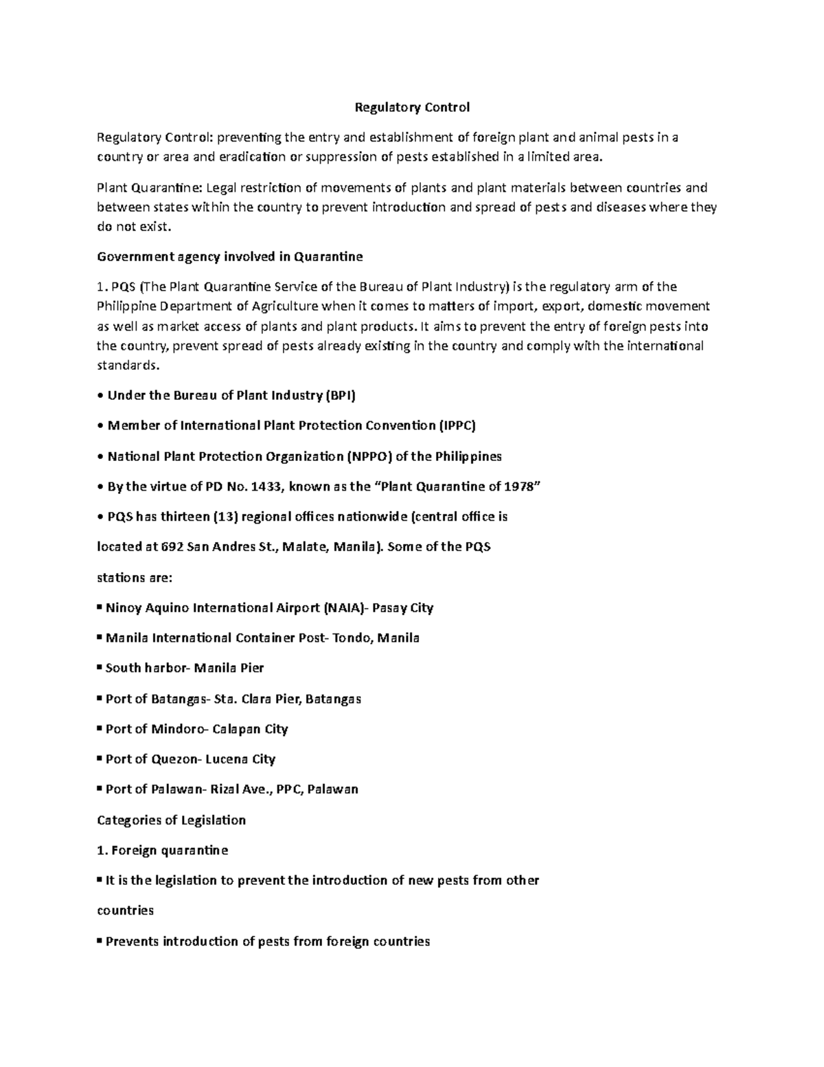 Regulatory Control Regulatory Control Regulatory Control preventing