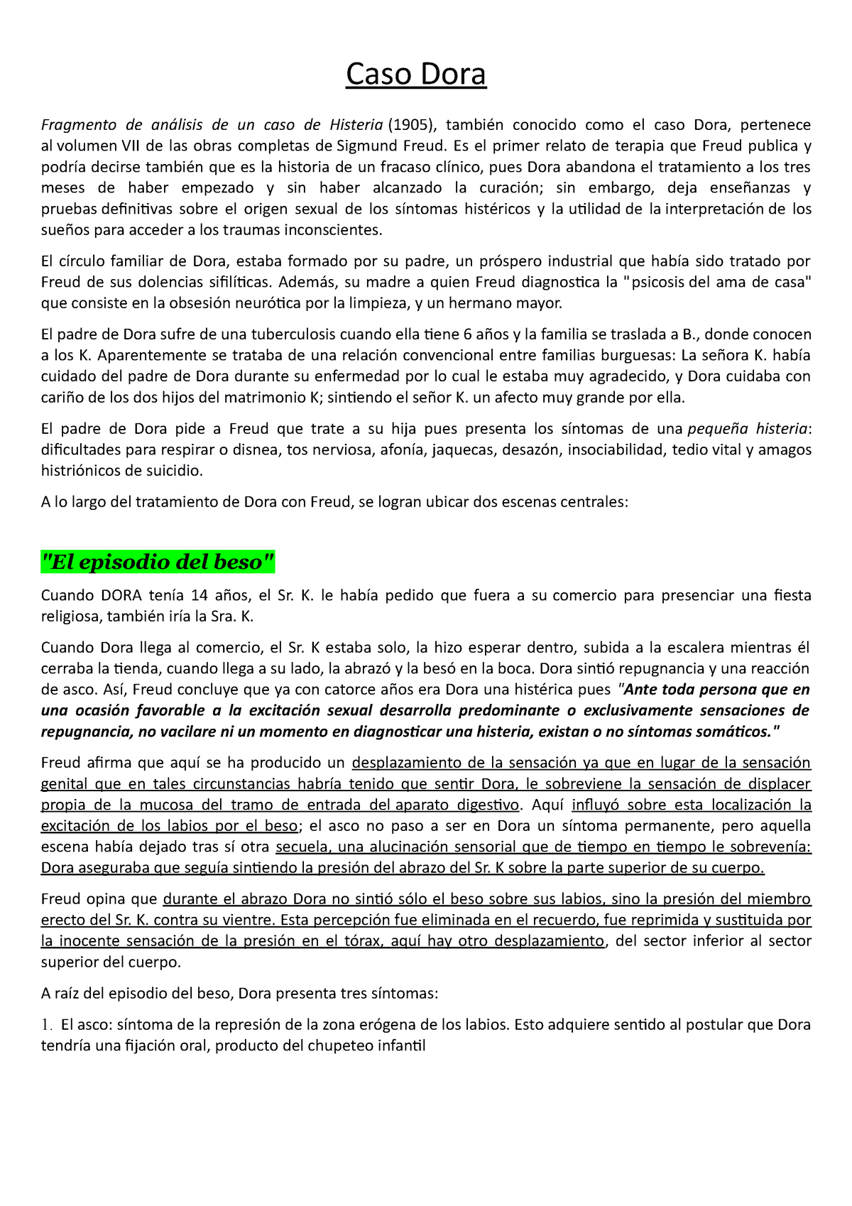 Caso Dora - Apuntes 1 - Caso Dora Fragmento De Análisis De Un Caso De ...