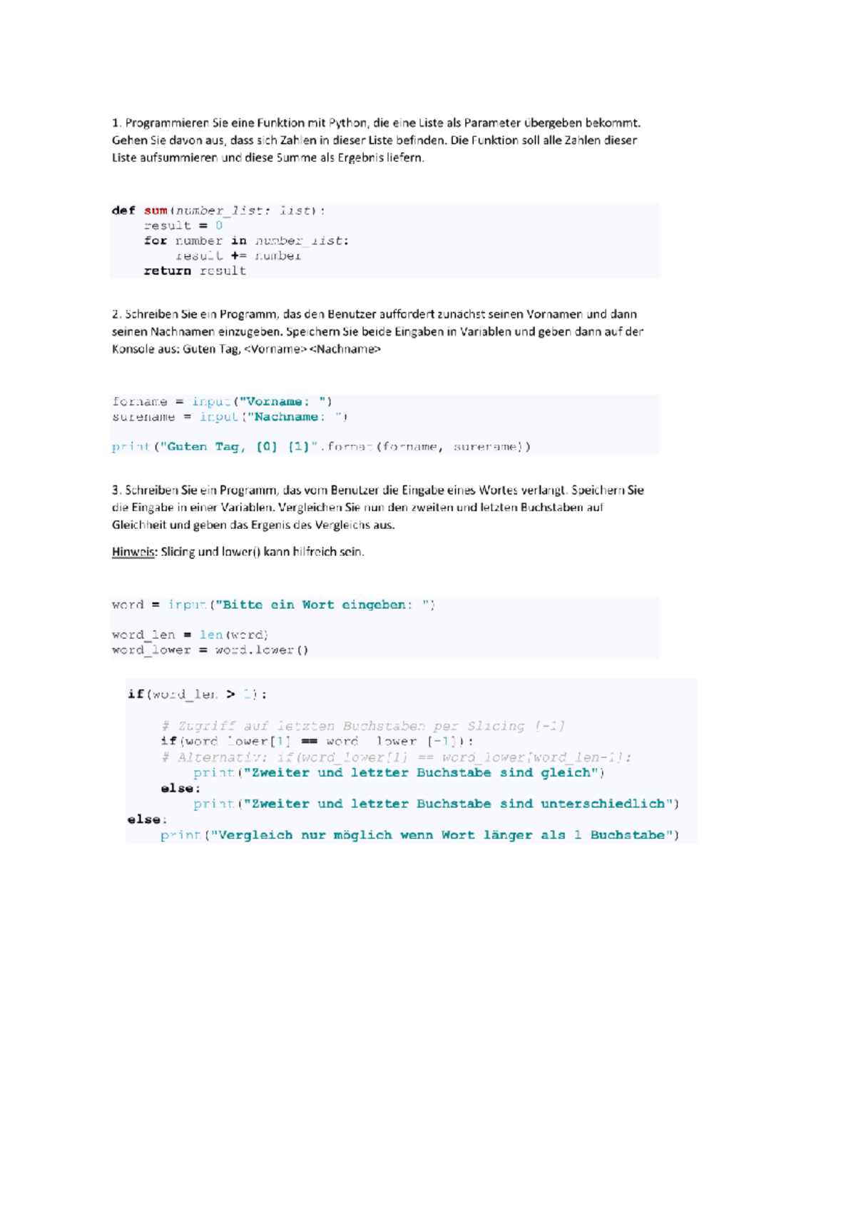 Übung Lösung Python - 1 Sie eine Funktion mit Python, die eine Liste ...
