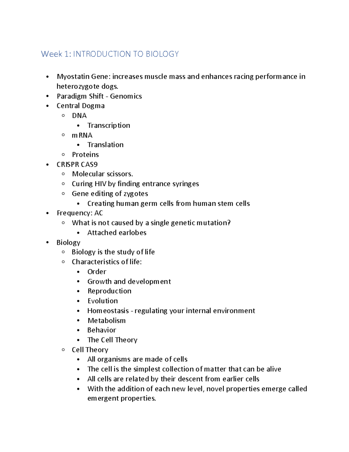 BILD 1 Introduction - Lecture notes 1 - Week 1: INTRODUCTION TO BIOLOGY ...