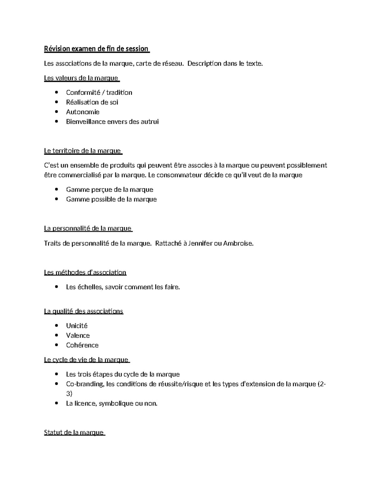Etude marketing fin de session - Révision examen de fin de session Les ...
