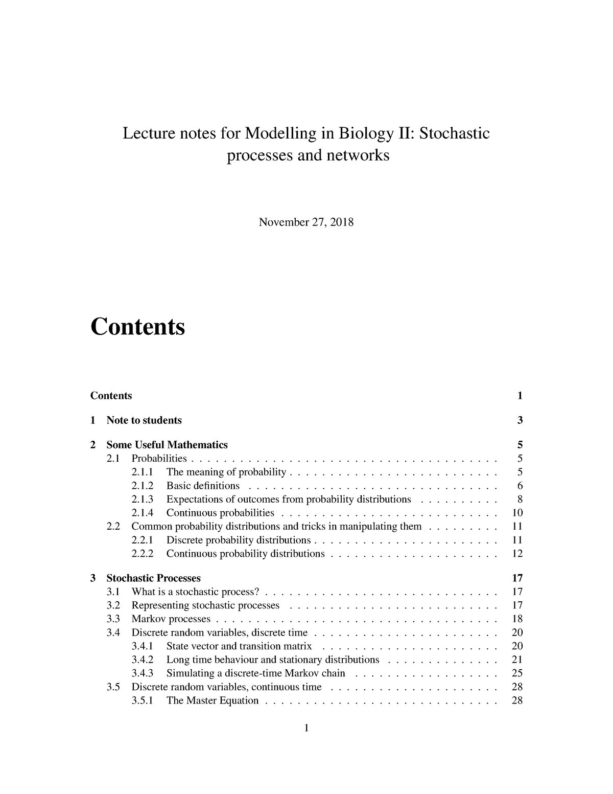 Mi B Notes-II - Modelling In Bio Part II Notes - Lecture Notes For ...