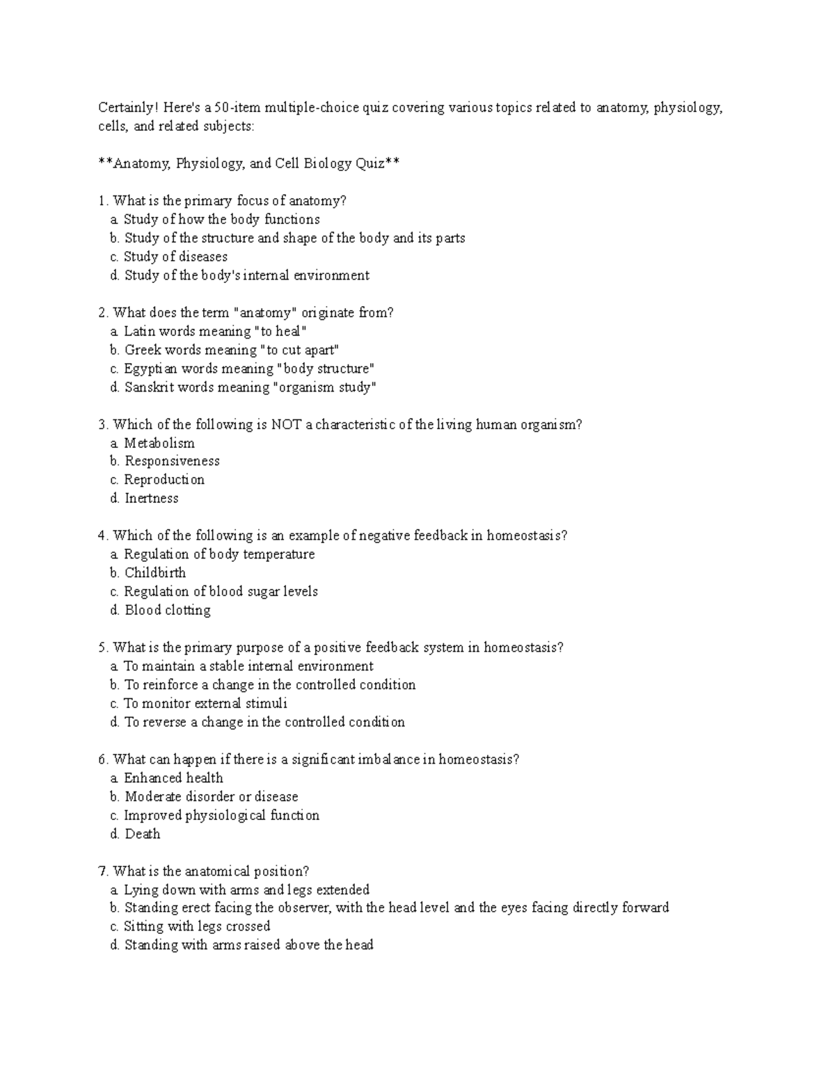 Qquestionnaire anaphy - Certainly! Here's a 50-item multiple-choice ...