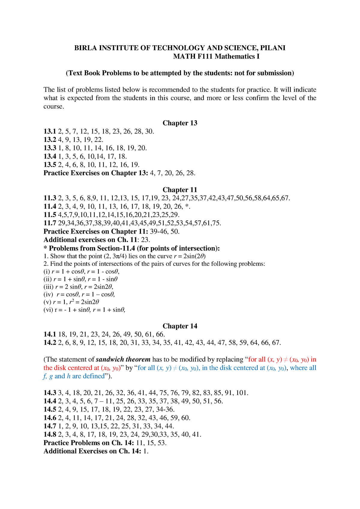 MATH F111 Suggested Problems - BIRLA INSTITUTE OF TECHNOLOGY AND ...