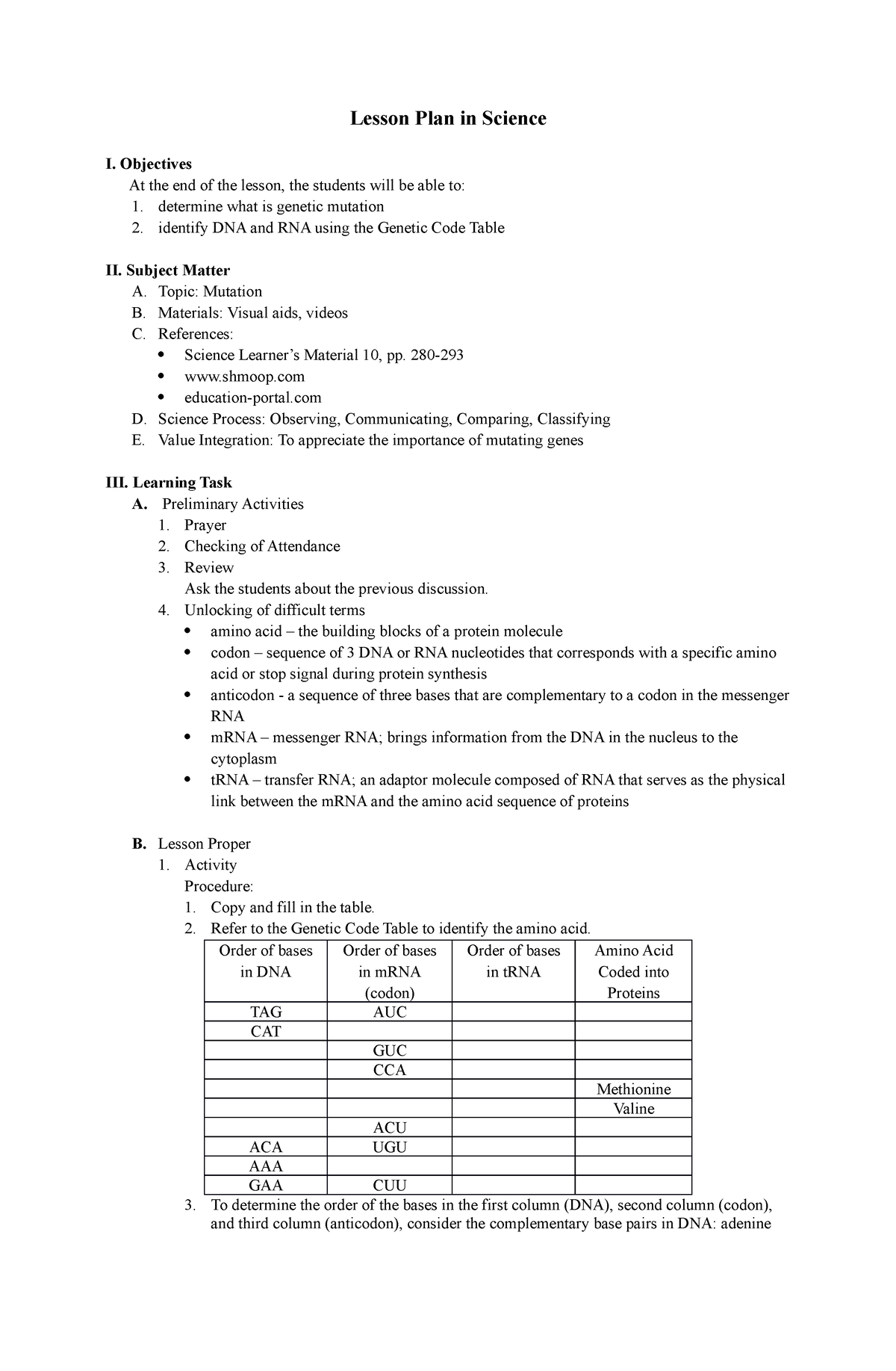 research lesson plan grade 10