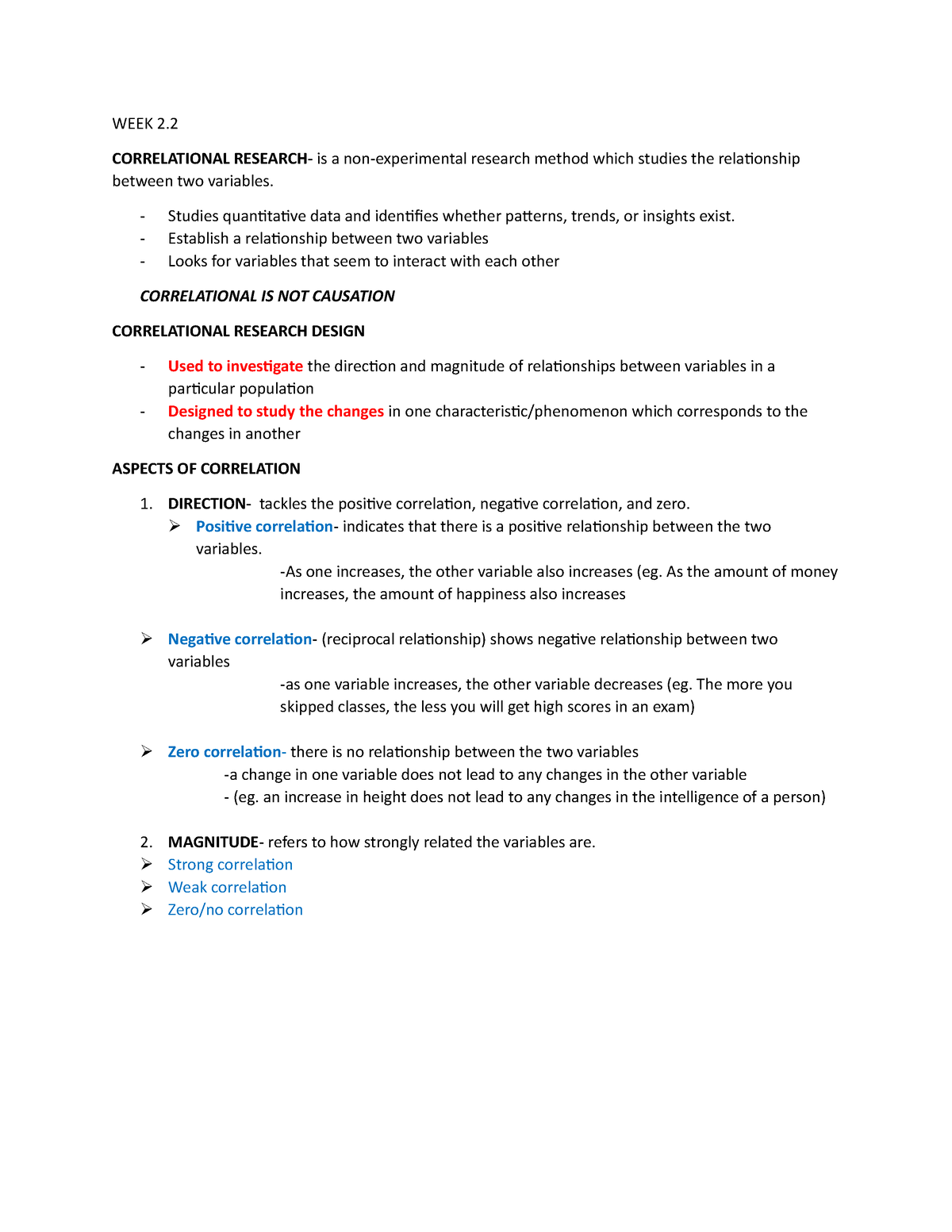 WEEK-2 - notes - WEEK 2. CORRELATIONAL RESEARCH- is a non-experimental ...