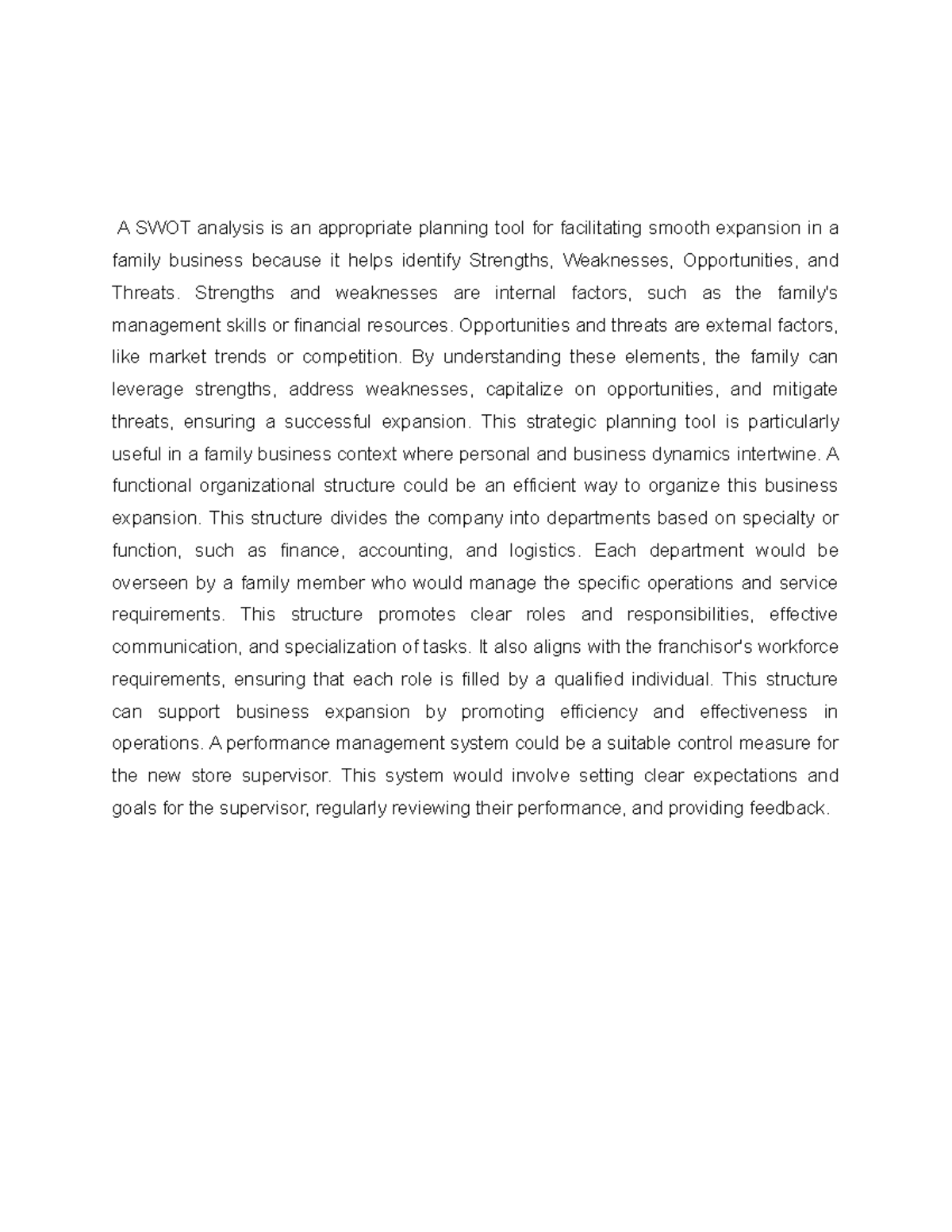 swot analysis.... - A SWOT analysis is an appropriate planning tool for ...