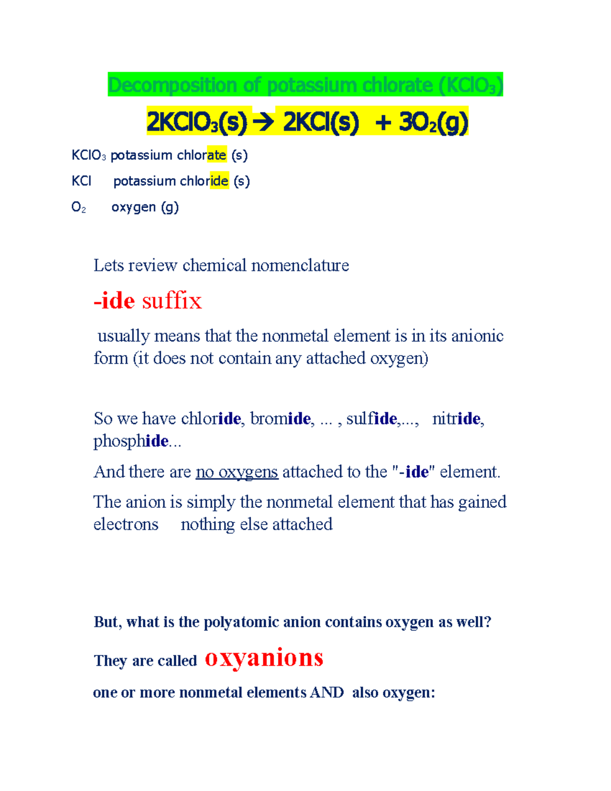 34 Lab Experiment 9 Decomposition KCl O3 - Decomposition Of Potassium ...