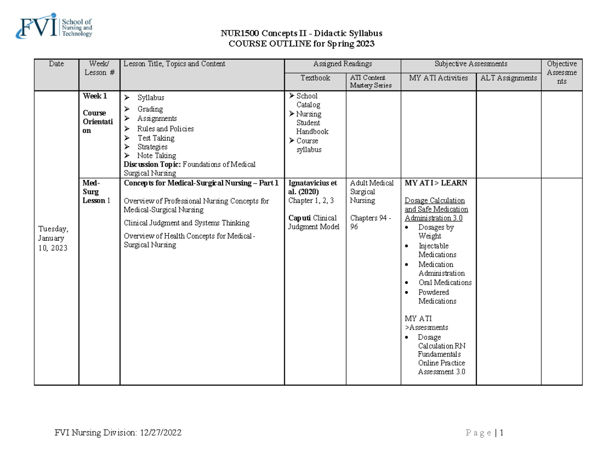 didactic course assignments