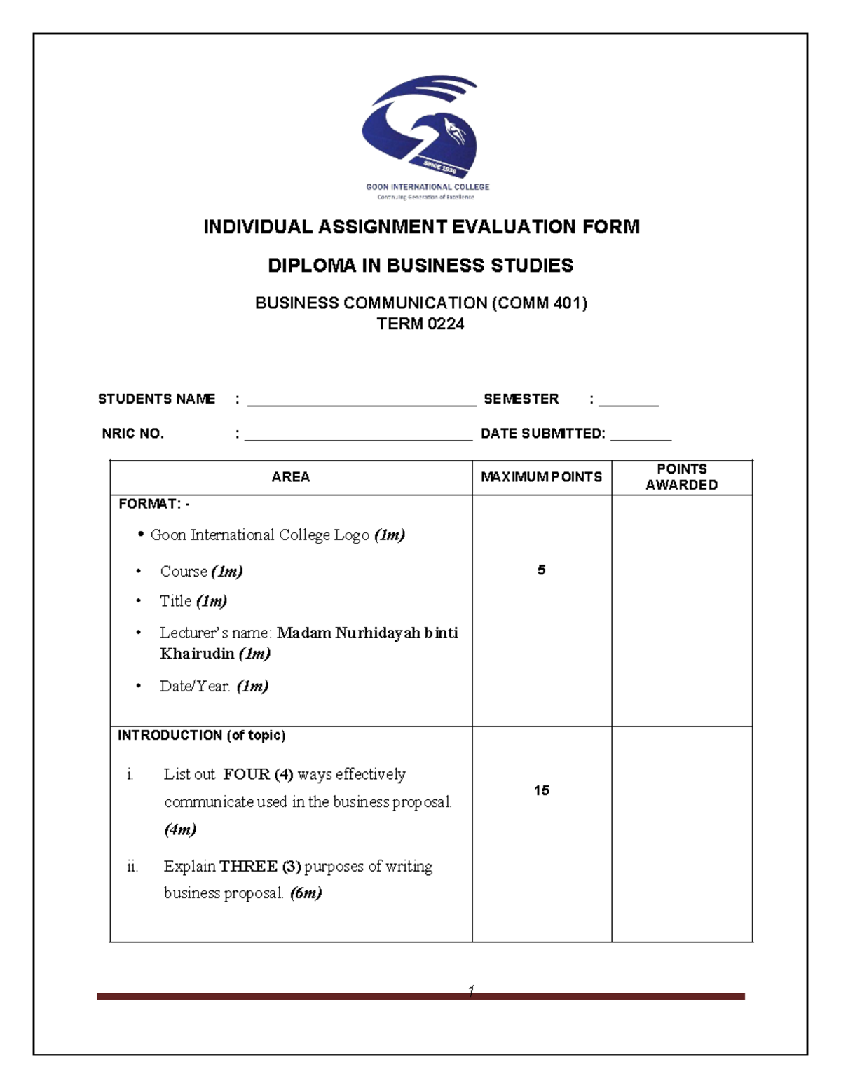 Individual Assignment COMM 401 TERM 0224 - INDIVIDUAL ASSIGNMENT ...