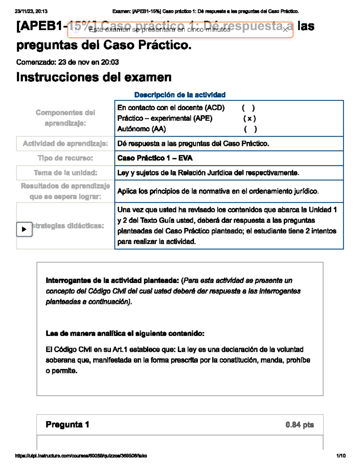 Actividad 6 Cuestionario - Derecho Civil - Studocu