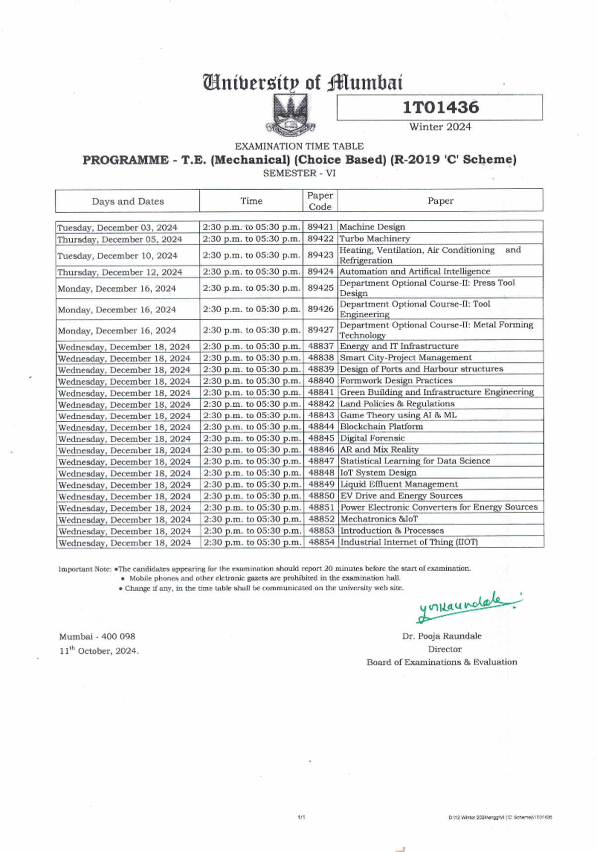 1T01436- TE Mechanical Engineering Semester - VI (Choice Based) (R ...