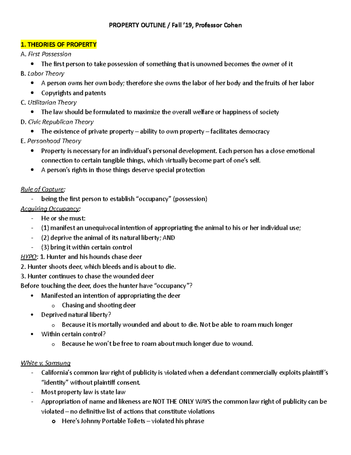 Legacy Outline Property Law - Course Summary - ENGR 402 - UIC - Studocu