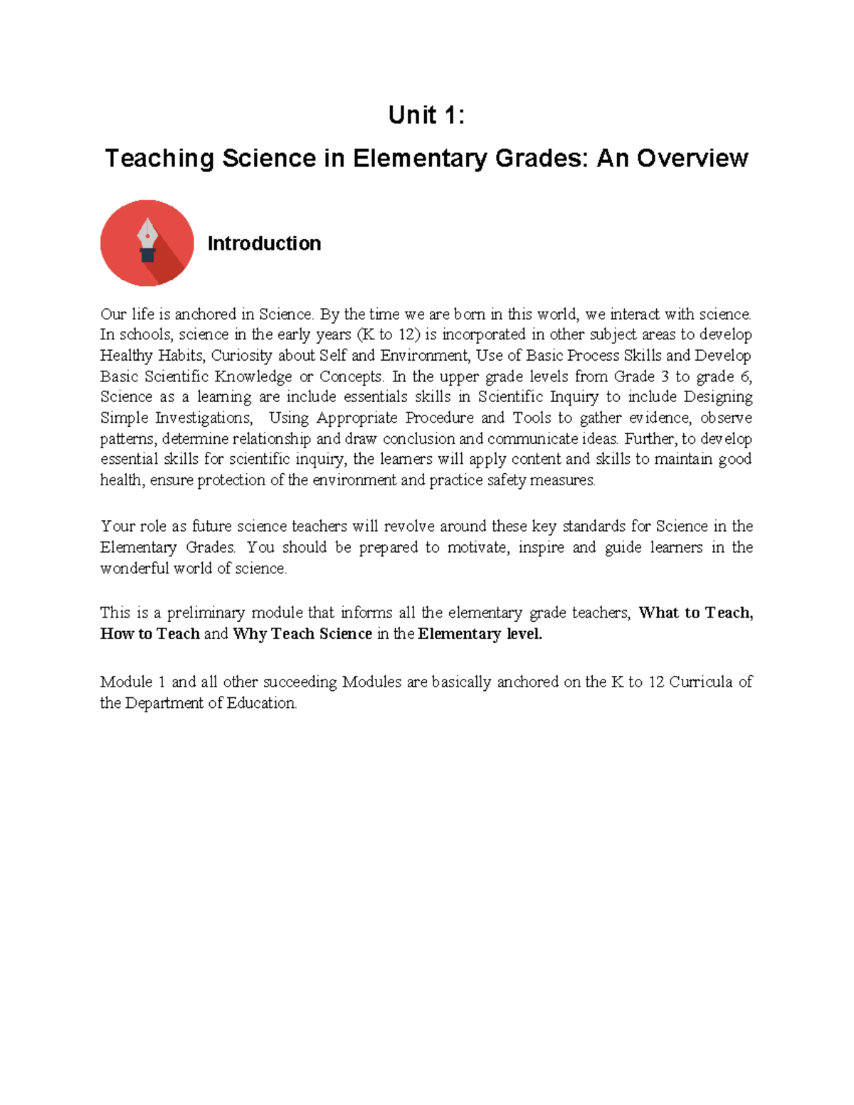 Topic1TSEG Science Spiral Unit 1 Teaching Science in Elementary