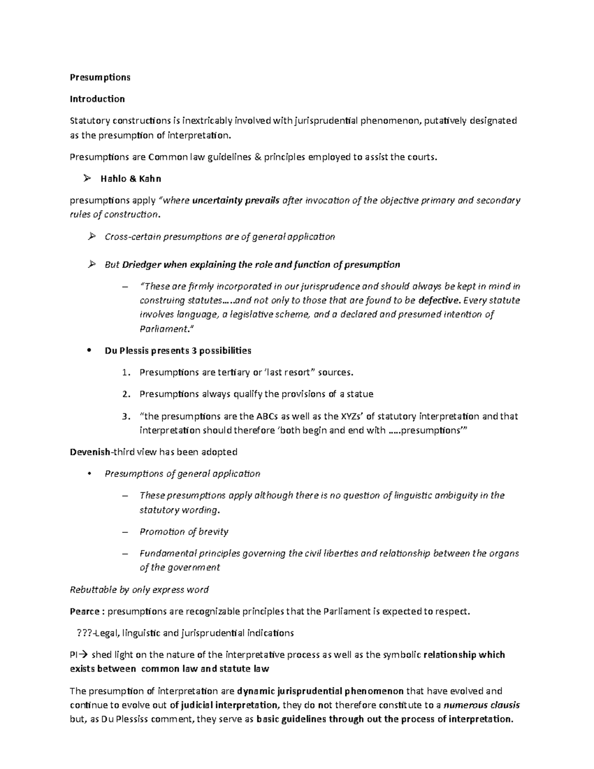 Lecture notes Presumptions interpretation Presumptions