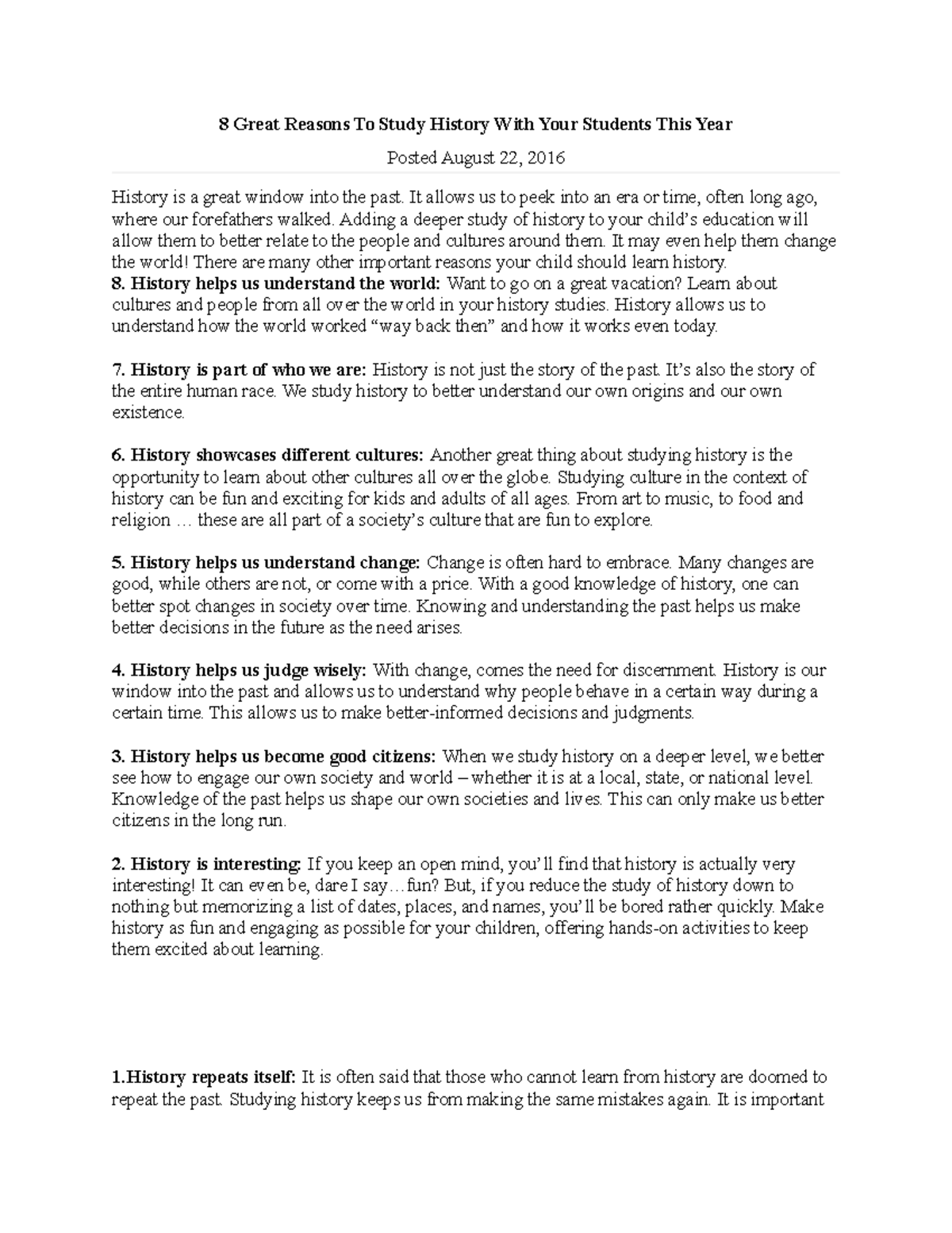Copy of 8 Great Reasons To Study History - 8 Great Reasons To Study ...