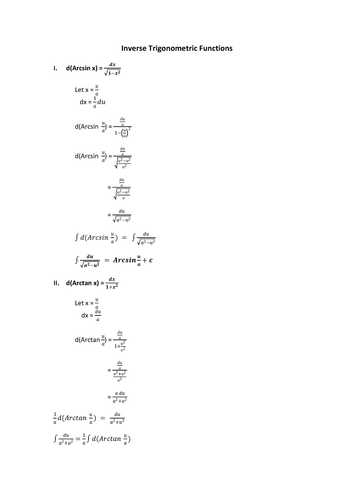 Integral Calculus (Inverse Trigonometric Functions) - Inverse ...