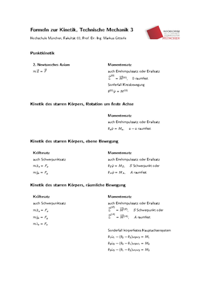 Formelsammlung Technische Mechanik 3 - Hochschule Formelsammlung TM3 ...