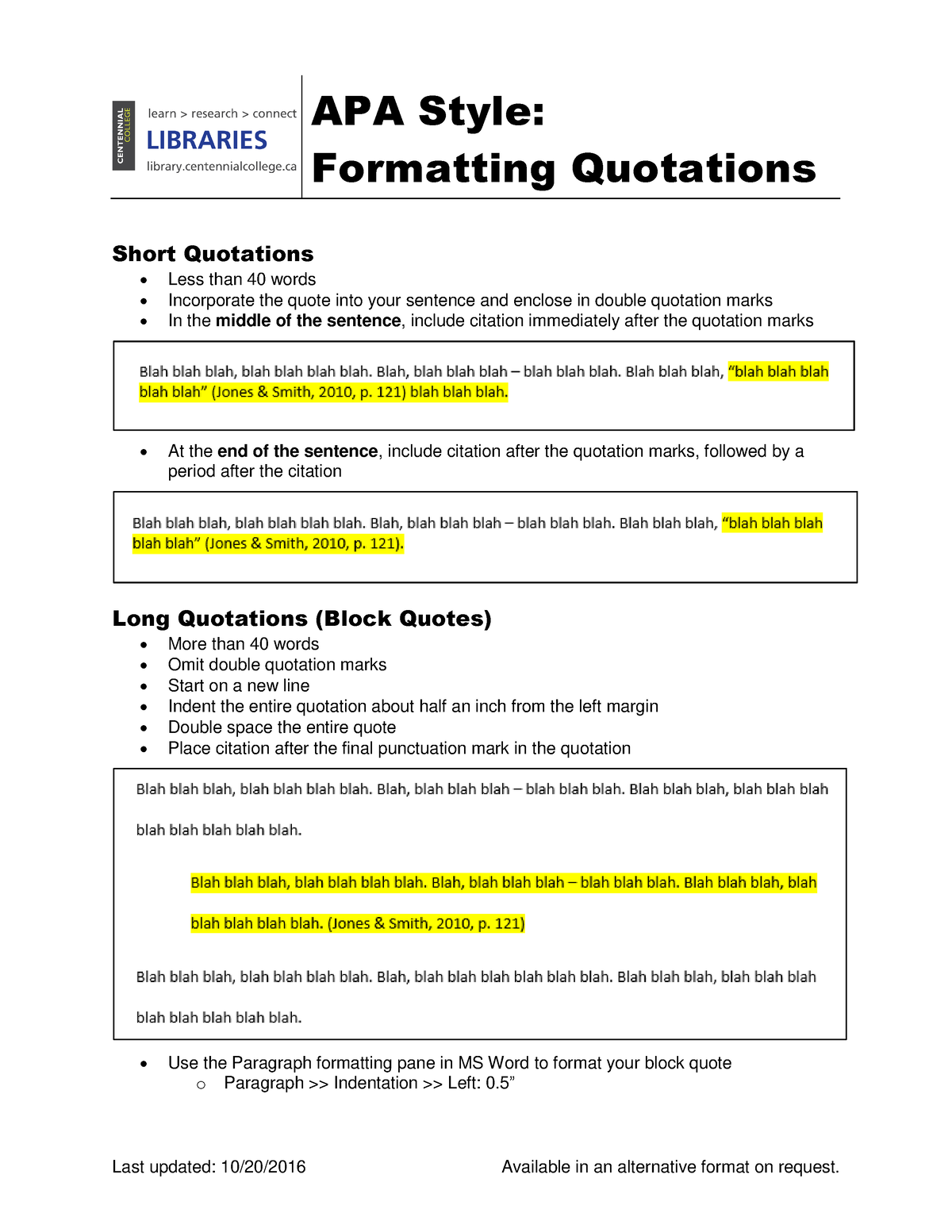 APA Formatting Quotations - APA Style: Formatting Quotations Short ...