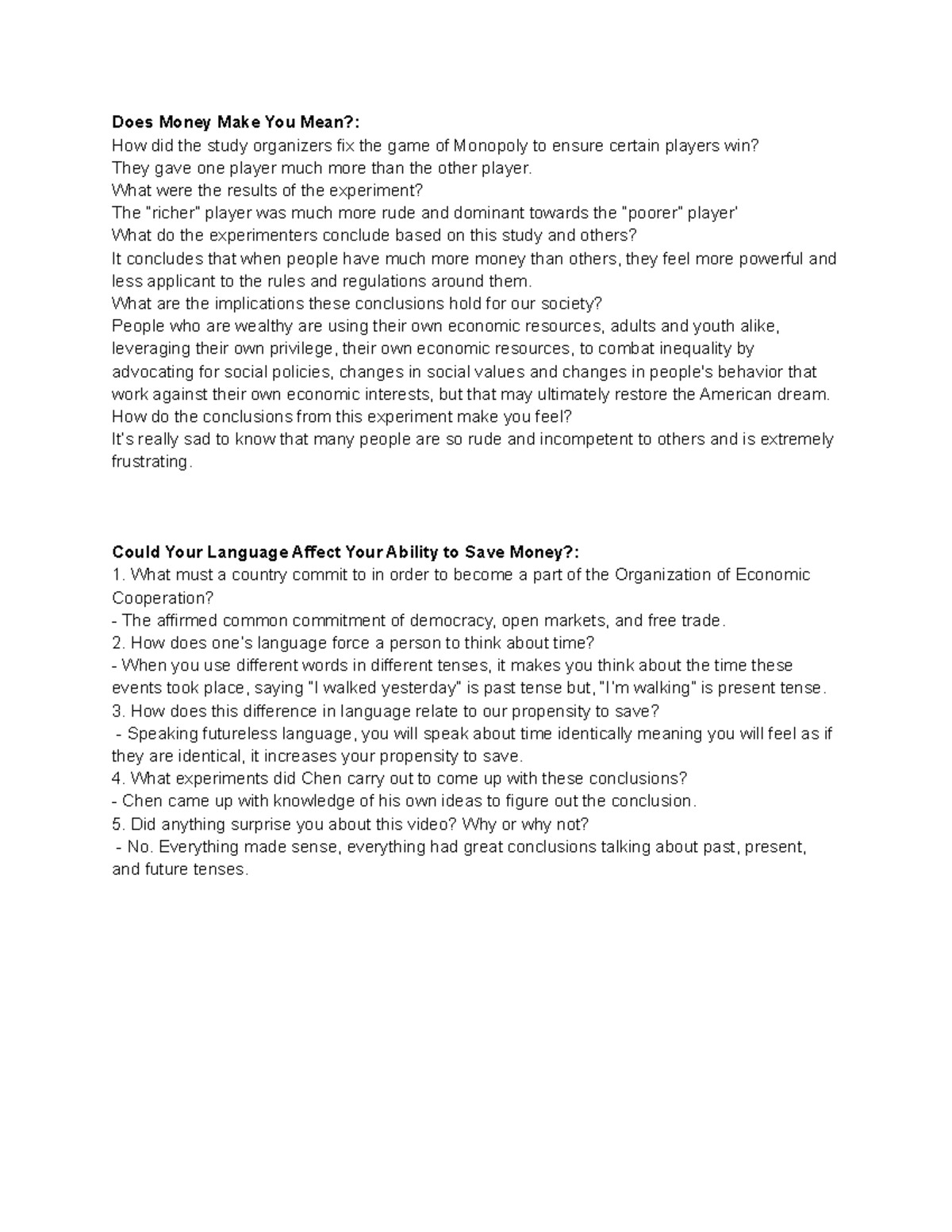 Untitled document Finacial literary. Does Money Make You Mean? How