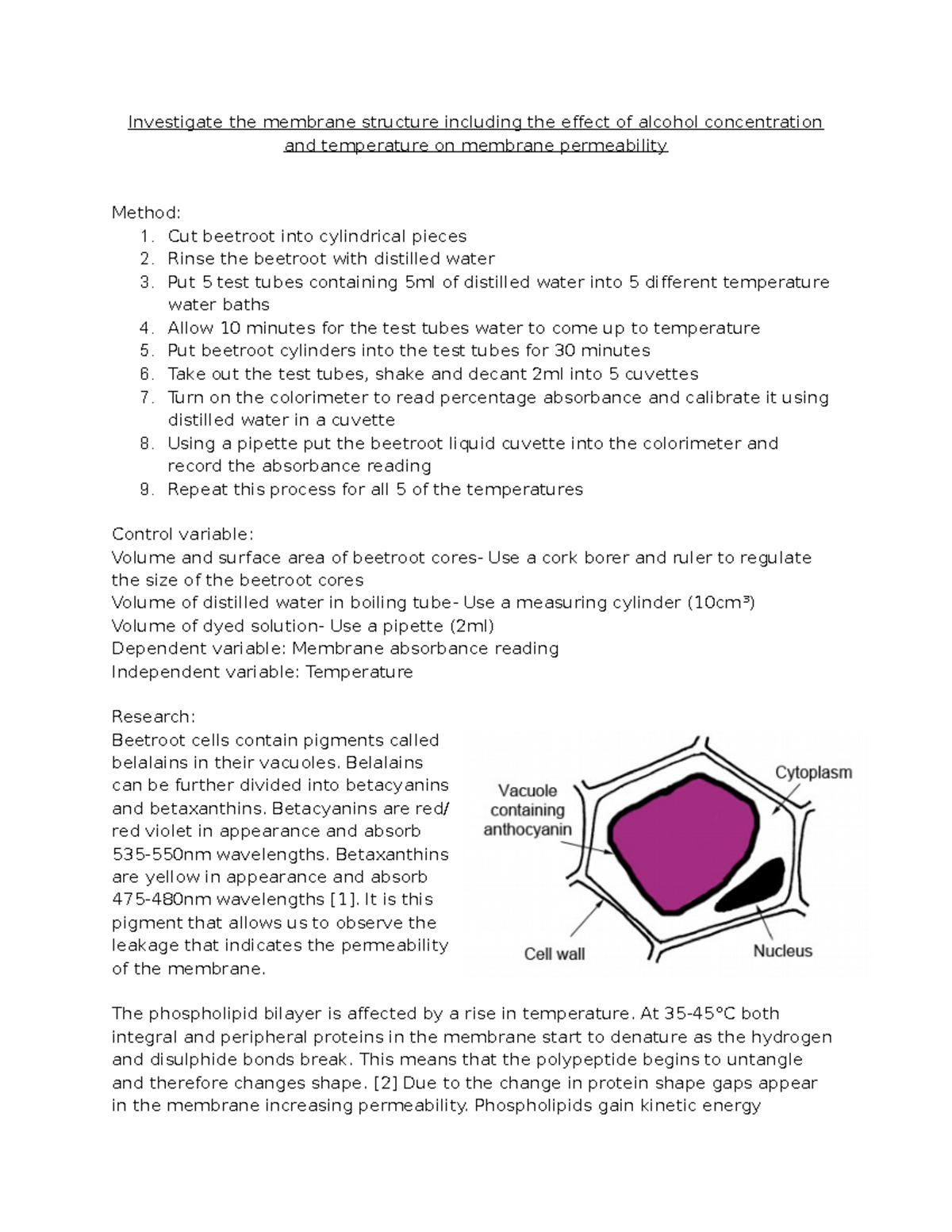 effect of alcohol on cell membrane experiment