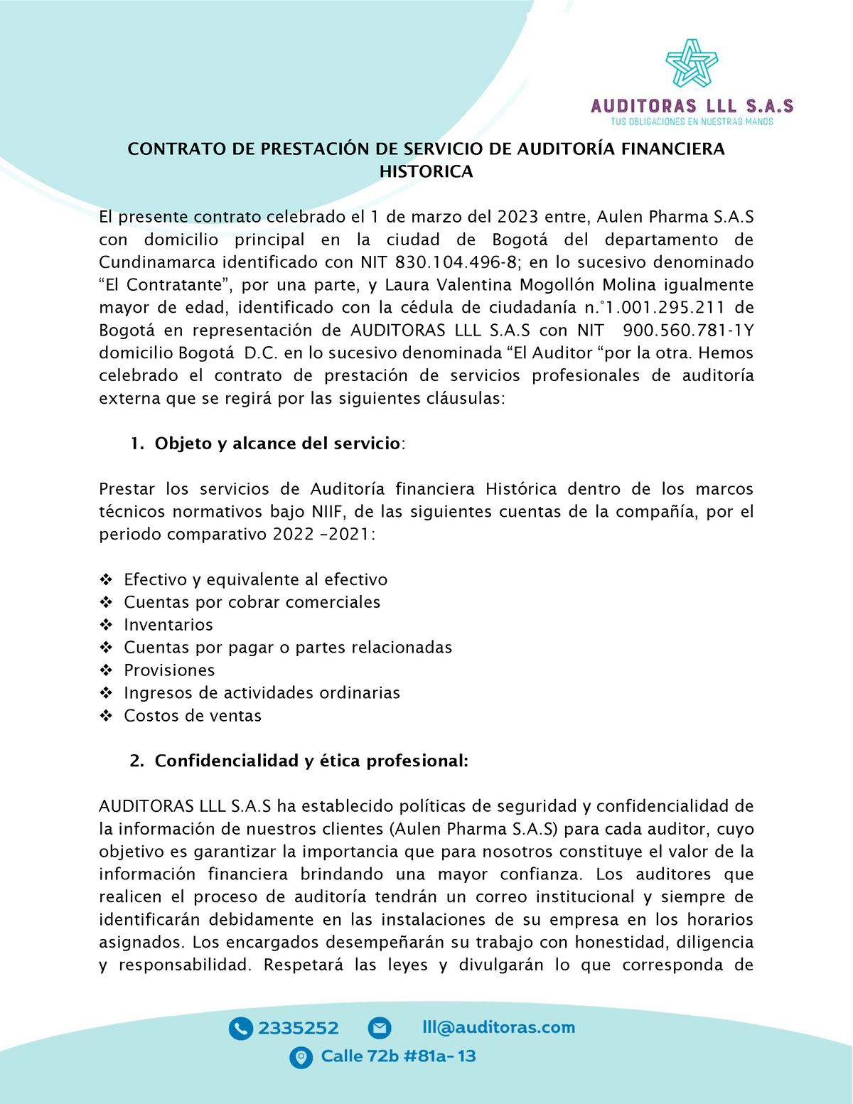 3. Contrato DE Servicios Aulen Pharma S - CONTRATO DE PRESTACI”N DE ...