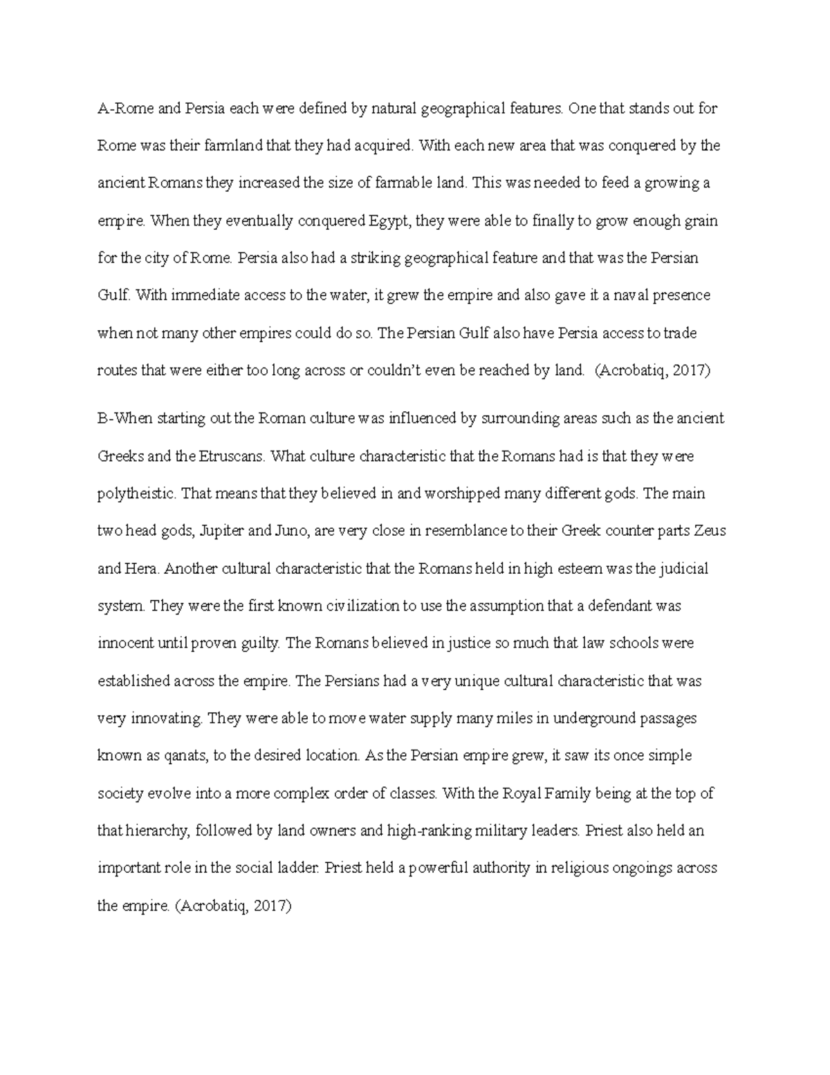 C375 Task 2 - Comparing and contrasting ancient Rome and Persia - A ...