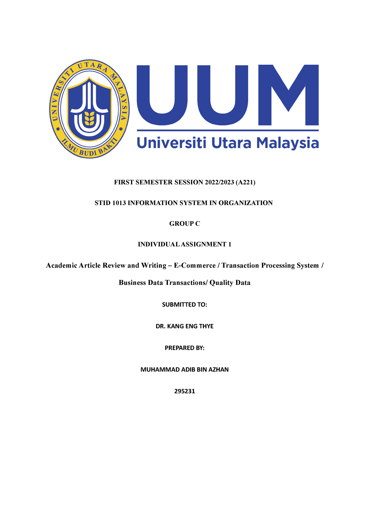 Individual Assignment STID1013 PART 1 - FIRST SEMESTER SESSION 2022/ ...