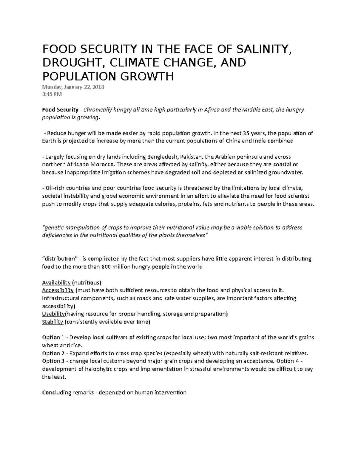 FOOD Security IN THE FACE OF Salinity, Drought, Climate Change, AND ...